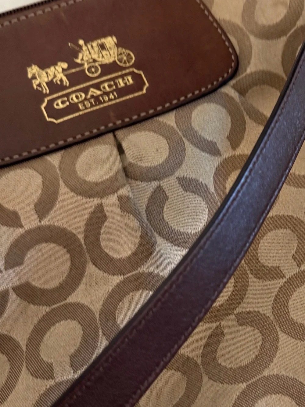 Coach Brown Signature Canvas Crossbody with Leather Trim